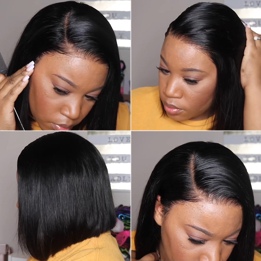 Short Human Hair Wig Side Part Bob Wig Straight Virgin Hair - NAZODA