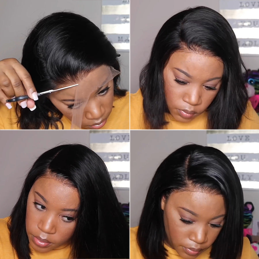 Short Human Hair Wig Side Part Bob Wig Straight Virgin Hair - NAZODA