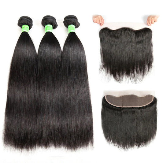 Virgin Hair Straight Bundles With HD Lace Frontal - NAZODA