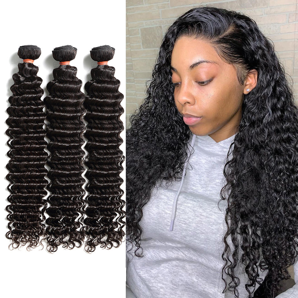 Buy 3 Bundles Get Free Lace Closure - Virgin Hair Bundles Deep Wave/Curly Human Hair Weave - NAZODA