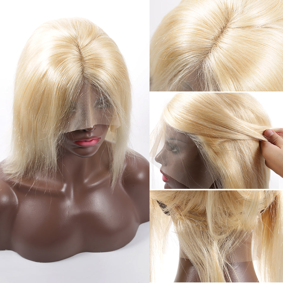 613 Lace Front Wig Bob Wig Straight Blonde Virgin Hair - NAZODA